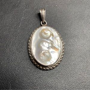 Large Sterling Silver Triple Blister Pearl Pendant 2 5/8”x1 1/2” 28.9 Grams